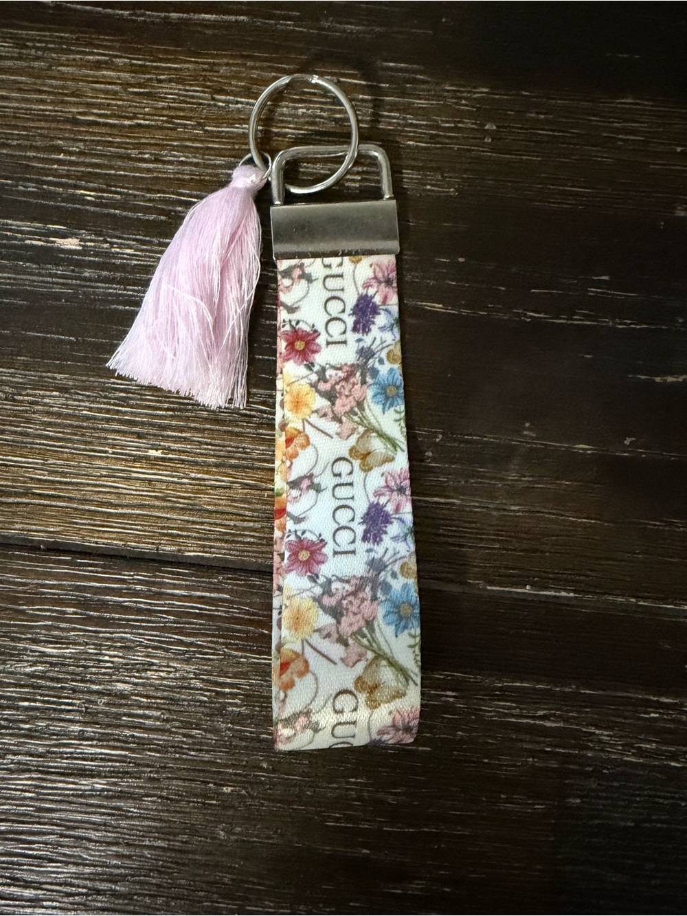 Multicolor Floral Wristlet Keychain with Light Pink Tassel